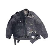 Sort Denim Blouson med Vintage Finish