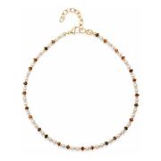 Women's Mini Beaded Choker with Pearls and Tiger Eye