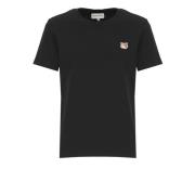 Sort Bomulds T-shirt med Logo Patch