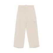 Beige Broderet Logo Casual Bukser