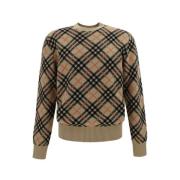 Ribbet Cashmere Sweater med Ikonisk Check Mønster