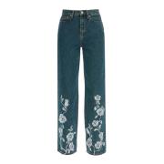 Blomstret Broderet Denim Jeans