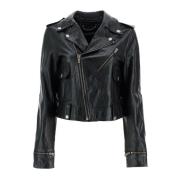 Shiny Black Sheepskin Bikerjakke