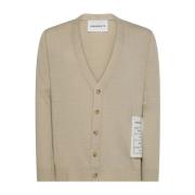 Beige Bomuld V-Hals Cardigan Sweater