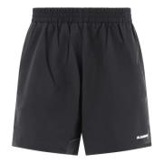 Sort Logo Print Elastisk Talje Shorts