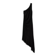 Asymmetrisk Midi Kjole med Georgette Ruffle