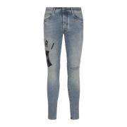 Blå Skinny Ruskind Applique Logo Jeans