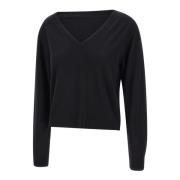 Sort Uld Silke V-Hals Sweater