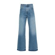 Indigo Denim Distressed Wide Leg Jeans