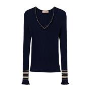 Sort V-hals sweater med Lurex-detaljer