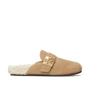 Shearling Mules i Beige Ruskind