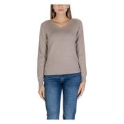 Beige V-Neck Uldstrik