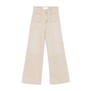 Beige Jeans med Frontknap Lukning