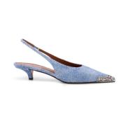 Denim slingback med metal tå