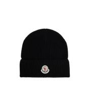 Sort Bomuld Beanie med Logo Patch