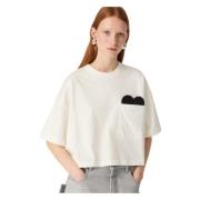 Hvid Cropped T-shirt Intrecciato Mønster