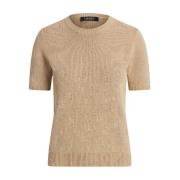 Beige sweater med monogram og korte ærmer