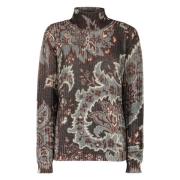 Ribbet uld turtleneck sweater med paisley