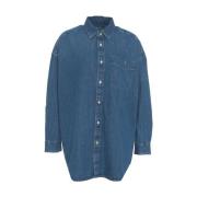 Blå Oversize Denim Skjorte Jakke