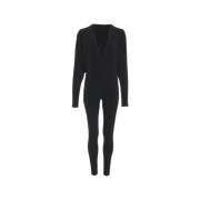 Elegant Sort Catsuit V-Hals Elastiske Manchetter