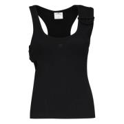 Sort Rib Tank Top Knap Skulder