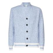 Denim Cardigan med Stribet Krave