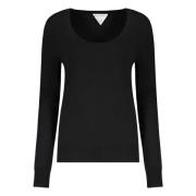 Kashmir Crew-Neck Sweater med Ribbede Detaljer