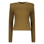 Ribbet crew-neck sweater med udsmykkede knapper