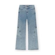 Straight Leg Cargo Jeans Blå Sidelommer