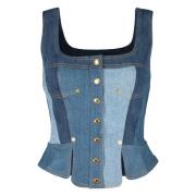 Denim Corsage Top med Cut-Out Detaljer