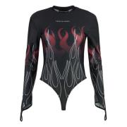 Flames Print Langærmet Bodysuit