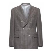 Brun Stribet Linned Silke Blazer Jakke