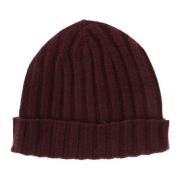 Rød Cashmere Ribstrikket Beanie Hat