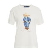 Hvid Stilfuld T-shirt med Print