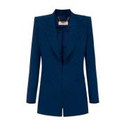 Satin Jacquard Blazer med Strukturerede Skuldre