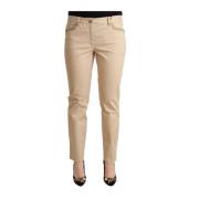 Beige Skinny Bukser i Bomuld Stretch