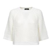 Hvid Bomuld Mesh Sweater