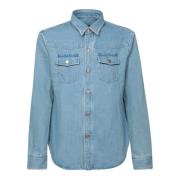 Blå Denim Overshirt med Klassisk Krave