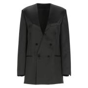 Sort Satin Blazer V-Hals Jakke