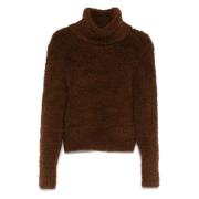 Brun Strik Høj Krave Sweater