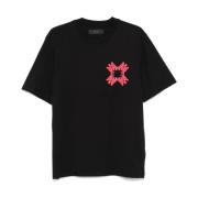 Sort Bomulds T-shirt med Appliqué Logo