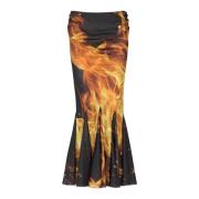 Draped Fire Printed Midi Nederdel