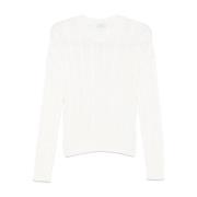 Hvid Paillet Rund Hals Sweater