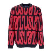 Broderet Bomuld Crewneck Sweater Sort/Rød