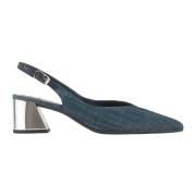 Denim Slingback Pumps med Trapezoid Hæl