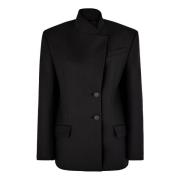 Sort uld gabardine blazer med logo