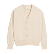 Broderet Cardigan Creme Hvid V-Hals