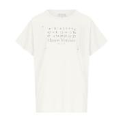 Hvid T-shirt med numerisk logo print