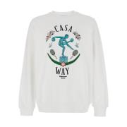 Hvid Crewneck Sweatshirt med Statue Broderi