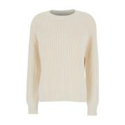 Hvid Strik Crewneck Sweater Kvinde